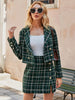 NEW2023 Office plaid women blazer coat green Elegant high waist split female mini skirt lapel long sleeve button blazers