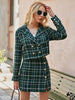 NEW2023 Office plaid women blazer coat green Elegant high waist split female mini skirt lapel long sleeve button blazers