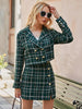 NEW2023 Office plaid women blazer coat green Elegant high waist split female mini skirt lapel long sleeve button blazers