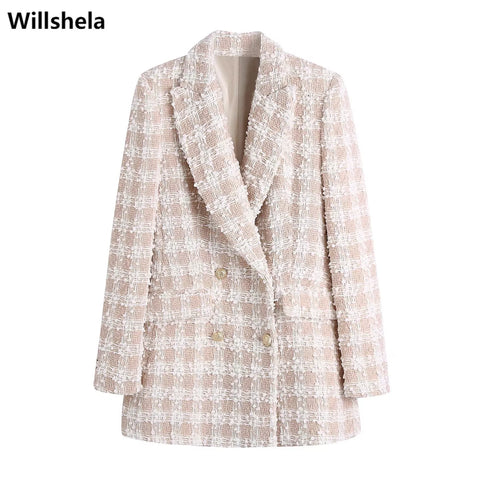 NEW2023 Women Tweed Blazer Long Sleeves Double breasted Elegant Office Lady Suit Casual Woman Blazer Suit veste femme