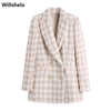 NEW2023 Women Tweed Blazer Long Sleeves Double breasted Elegant Office Lady Suit Casual Woman Blazer Suit veste femme