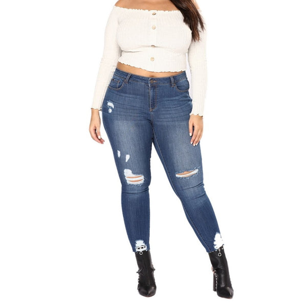 High Waist Jeans 2022 Female Hollow Out Denim Pants Stretch Women Ripped Skinny Denim Jeans Plus Size 7XL 6XL 5XL 3XL