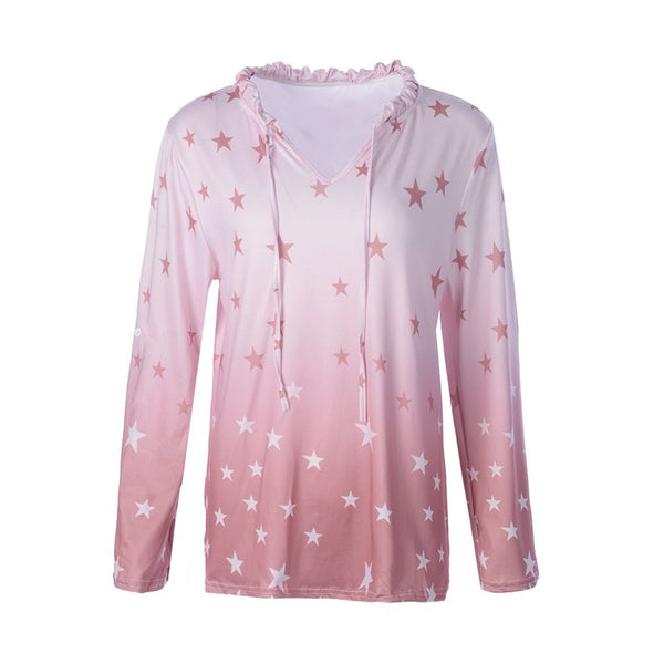 Spring Autumn Shirts Women Casual Long Sleeve Star Print V Neck Blouses Elegant Tee Tops Plus Size 5XL Top Femme 2022