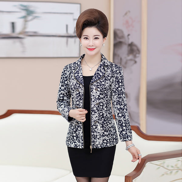 Autumn Women Blazer Coat Long Sleeve Zipper Mother's Jacket Office  High-Grade Fashion Slim Suits Outwear