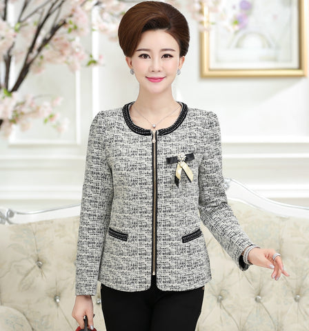 Spring Autumn New Fashion 5XL Plus Size Women Jacket Coat O-Neck Long-Sleeve Zipper Blazer Mother Top Female Outwear