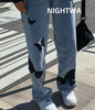 NIGHTWA Summer Vintage Jeans Woman Long Trousers Cowboy Female Loose Streetwear Butterfly Print High street Harajuku Jeans