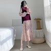 NIJIUDING Women's Spring O-neck Long Sleeve Dresses Floral Printing  Drawstring Lace Up Literary Retro Long Dress Lantem Sleeve