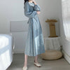 NIJIUDING Women's Spring O-neck Long Sleeve Dresses Floral Printing  Drawstring Lace Up Literary Retro Long Dress Lantem Sleeve