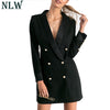 2022 Black White Women Blazer Outfits Spring Autumn Casual Office Work Blazer Dress Long Sleeve Buttons Jacket Slim Fit Coat