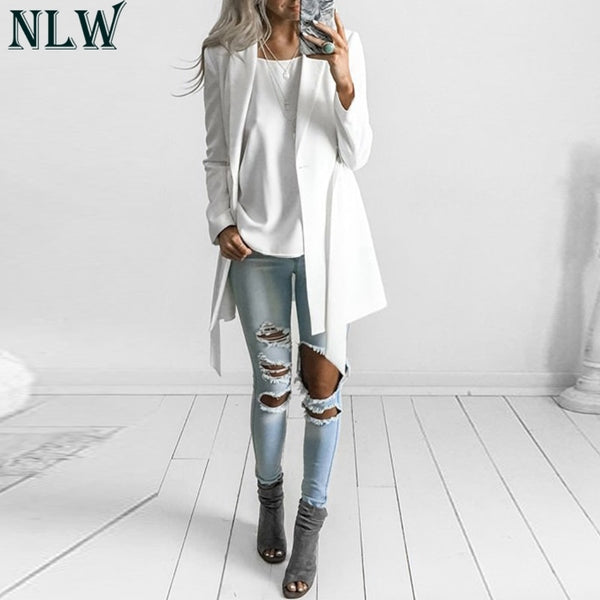 White Women Summer Long Blazer Suits 2022 Female Slim Fit Blazer Jacket Feminino Formal Office Blazer Casual Street Wear