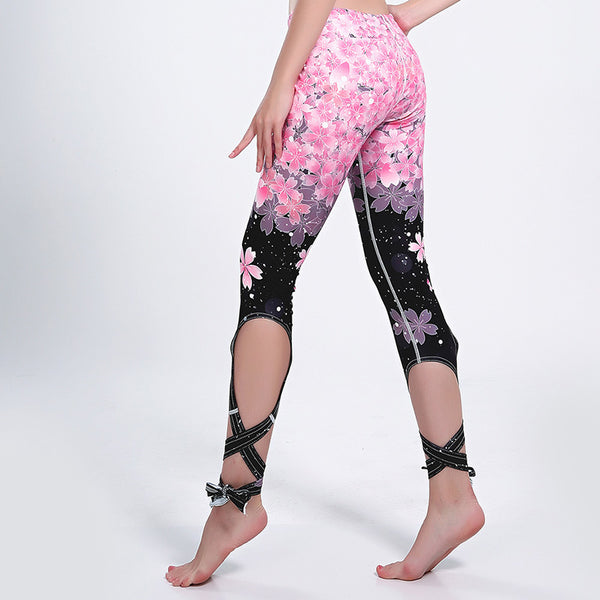 Fashion Sporting Push Up Leggings Women Kawaii Cherry Blossoms Legging High Waist Bandage Jeggings Pants S-3XL