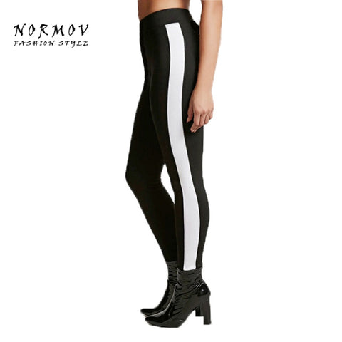 Fitness Leggings Women Fashion Black Polyester Legins Women Elasticity Pants Workout Side Stripe Print Leggings