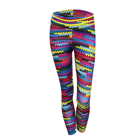 Knitted Printed Leggings Women Sportwear High Waist Trousers Female Fitness Colorful Stripe Print Push Up Legging Femme