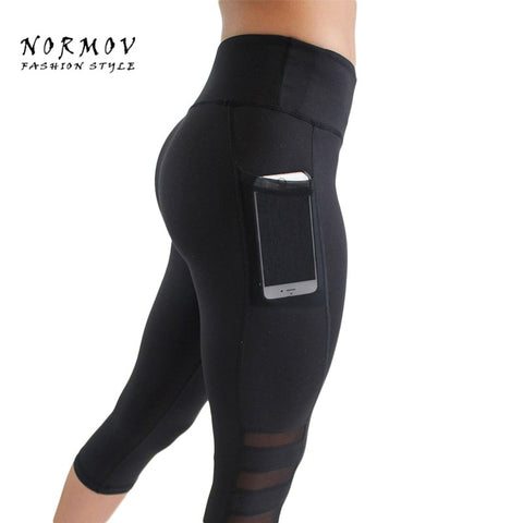Leggings Women Mesh Stitchin Spring and summer Mid-Calf Work out Jegging Side pockets High Waist Fitness Lady's Legging