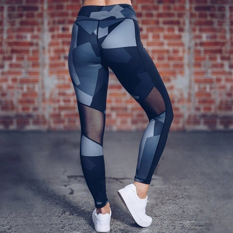 Sexy Mesh Leggings Women 3D Digital Printed Leggins High Waist Sportswear Patchwork Slim Elastic Trousers Female