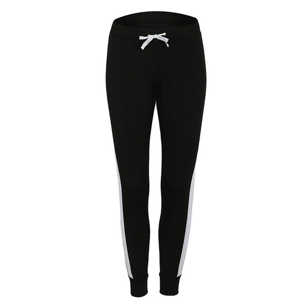 Solid Black Workout Leggings Women Casual Lace Up Leggings Female Skinny Packwork Side Stripe Home Classic Trousers