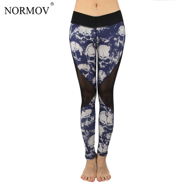 Summer Mesh Skull Leggings Women Push Up Workout Printed Legging Femme Casual Patchwork Leggings 2 Color S-XL