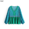 Women Boho Shirt Print Blouse Autumn 2022 New Bohemian Top Cotton Long Sleeve V Neck Loose Casual Ladies Top