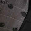 NSZ Women Checked Patchwork Black Oversized Blazer Double Breasted Office Ladies Formal Jacket Fall Coat Outerwear