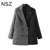 NSZ Women Checked Patchwork Black Oversized Blazer Double Breasted Office Ladies Formal Jacket Fall Coat Outerwear