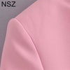 NSZ Women Pink Short Sleeve Summer Blazer Elegant Chic Cropped Top Suit Jacket Ladies Coat Outerwear 2022