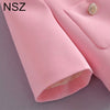 NSZ Women Pink Short Sleeve Summer Blazer Elegant Chic Cropped Top Suit Jacket Ladies Coat Outerwear 2022