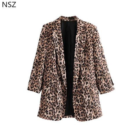 Women Sexy Leopard Print Blazer Autumn 2022 New Long Sleeve Coat Casual Jacket Outerwear