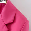 NSZ Women's Oversize Fuchsia Blazer Elegant Stylish Chic Suit Jacket Office Lady Coat Business Casual Outerwear Clothes Rose