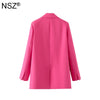NSZ Women's Oversize Fuchsia Blazer Elegant Stylish Chic Suit Jacket Office Lady Coat Business Casual Outerwear Clothes Rose