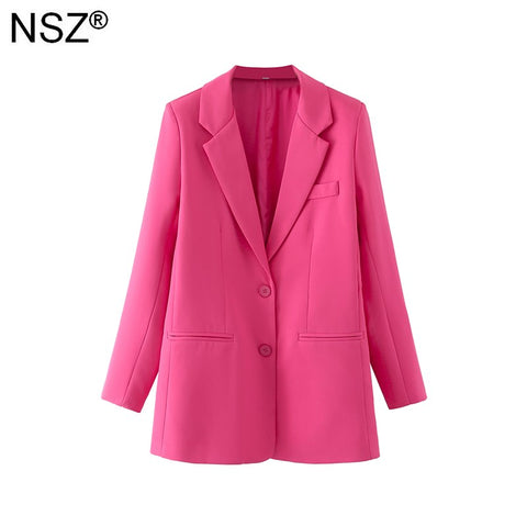 NSZ Women's Oversize Fuchsia Blazer Elegant Stylish Chic Suit Jacket Office Lady Coat Business Casual Outerwear Clothes Rose