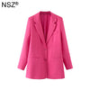 NSZ Women's Oversize Fuchsia Blazer Elegant Stylish Chic Suit Jacket Office Lady Coat Business Casual Outerwear Clothes Rose