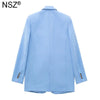 NSZ Women's Sky Blue Oversize Blazer Suit Jacket Singe Button Office Lady Elegant Chic Large Size Work Business Coat Spring