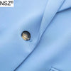 NSZ Women's Sky Blue Oversize Blazer Suit Jacket Singe Button Office Lady Elegant Chic Large Size Work Business Coat Spring