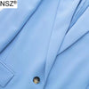 NSZ Women's Sky Blue Oversize Blazer Suit Jacket Singe Button Office Lady Elegant Chic Large Size Work Business Coat Spring