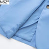 NSZ Women's Sky Blue Oversize Blazer Suit Jacket Singe Button Office Lady Elegant Chic Large Size Work Business Coat Spring