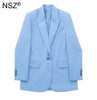 NSZ Women's Sky Blue Oversize Blazer Suit Jacket Singe Button Office Lady Elegant Chic Large Size Work Business Coat Spring