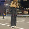 NVFelix Mom Ripped Jeans 2022 Straight Pants Black Y2k Wide Leg Loose Baggy Pants Autumn Comfortable Denim Wash Trousers