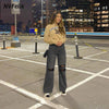 NVFelix Mom Ripped Jeans 2022 Straight Pants Black Y2k Wide Leg Loose Baggy Pants Autumn Comfortable Denim Wash Trousers
