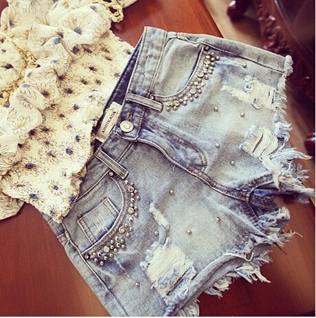 2022 New summer women Diamond Beading denim shorts casual ladies jeans shorts