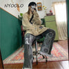 NYOOLO Vintage Harajuku Streetwear Ripped Patchwork High Waist Boyfriend Wash Baggy Jeans Women Men Goth Hip Hop Denim Pants