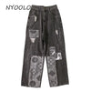NYOOLO Vintage Harajuku Streetwear Ripped Patchwork High Waist Boyfriend Wash Baggy Jeans Women Men Goth Hip Hop Denim Pants