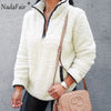 Nadafair 2019 Winter Fluffy Sweater Casual Fleece Warm Oversized Sweater Women Fuax Fur Pullovers Winter Coat Ladies Jumpers