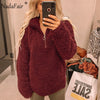 Nadafair 2019 Winter Fluffy Sweater Casual Fleece Warm Oversized Sweater Women Fuax Fur Pullovers Winter Coat Ladies Jumpers