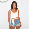 Cotton Stretch Lace-up Bow Tank Tops Women Summer Short T Shirts Sexy Wrap Casual Crop Tops