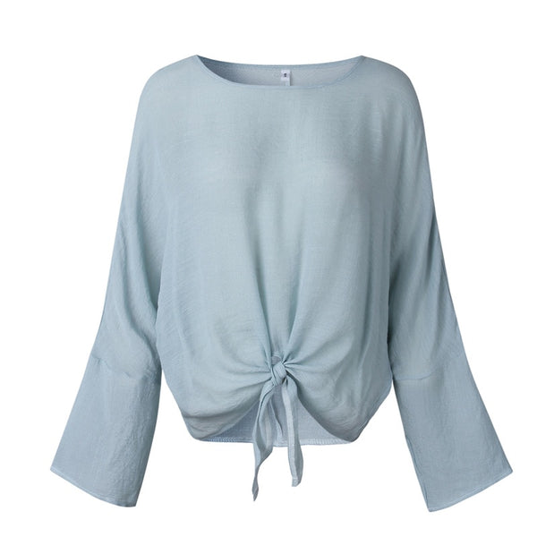 Lace Up Long Sleeve Blouse Women Casual Thin Shirts Plain Color Blusas Ladies Streatwear Pullover Loose Blouse And Top