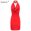 New Fashion Low Cut Deep V Neck Sleeveless Backless Halter Dress Sexy Bodycon Club Party Dresses Black Red Blue