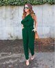 One Shoulder Ruffles Sleeveless Full Length Casual Women Chiffon Jumpsuit Black Green Blue Wine Red