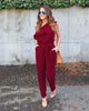 One Shoulder Ruffles Sleeveless Full Length Casual Women Chiffon Jumpsuit Black Green Blue Wine Red