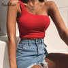 One Shoulder Short Tank Tops Wrap Women Backless Casual Streetwear Summer Crop Tops Red Green Black
