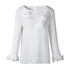 Ruffle Lace Blouse Women Long Sleeve Office Lady Casual Tops Butterfly Sleeve Chiffon Blouse Three Quater White Shirt
